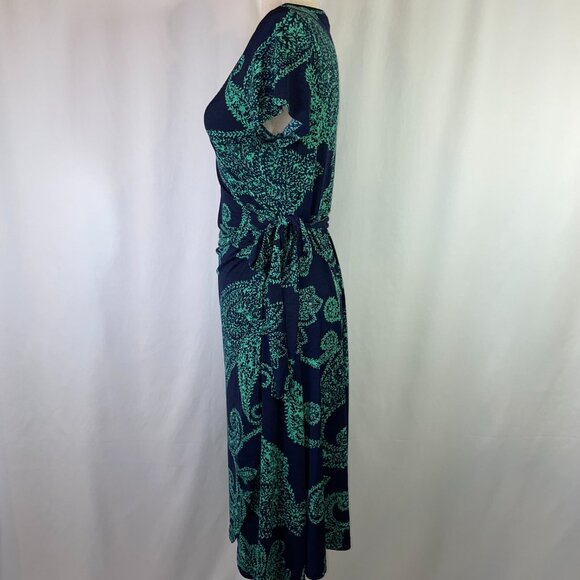 Ripe Maternity Wrap Dress Navy Green Paisley Short Sleeves Size M - Picture 2 of 7